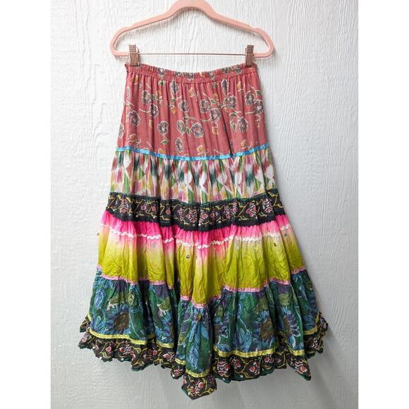 Sandy Starkman 100% Silk Full Midi Skirt Artsy Boho Festival Fairy Size Small - Picture 3 of 5